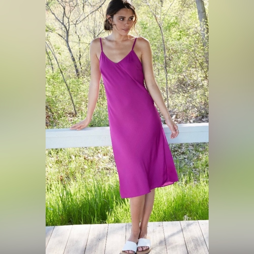 A New Day Purple Silky Adjustable Spaghetti Strap Slip Midi Dress